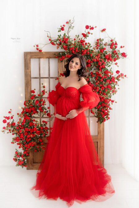 blanca red tulle maternity photoshoot gown