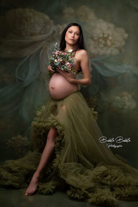 olive green tulle photography skirt for maternity photoshoot